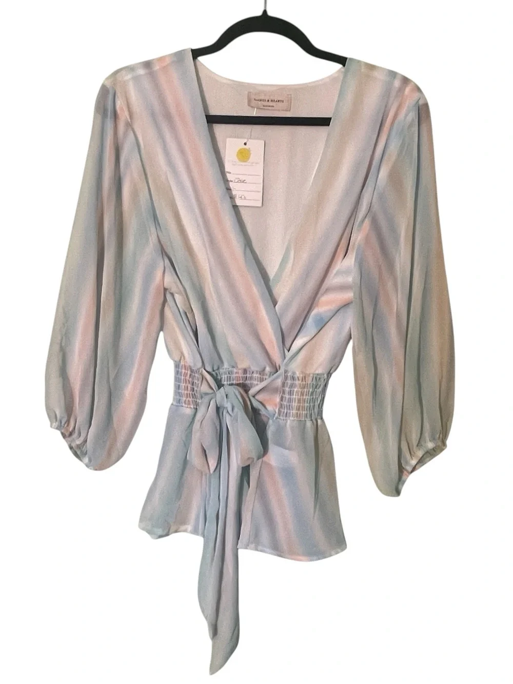NWT- Saints & Hearts soft pastel smocked waist peplum blouse. Size large. - Picture 5 of 8